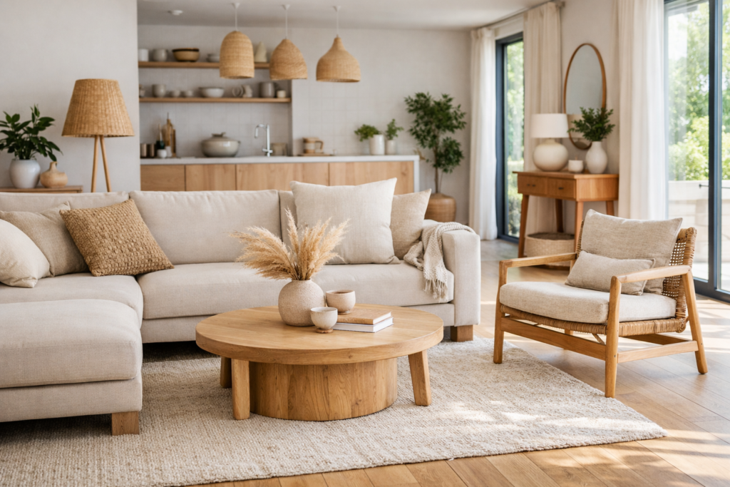 Salón contemporáneo y luminoso creado por Sentido Estudio